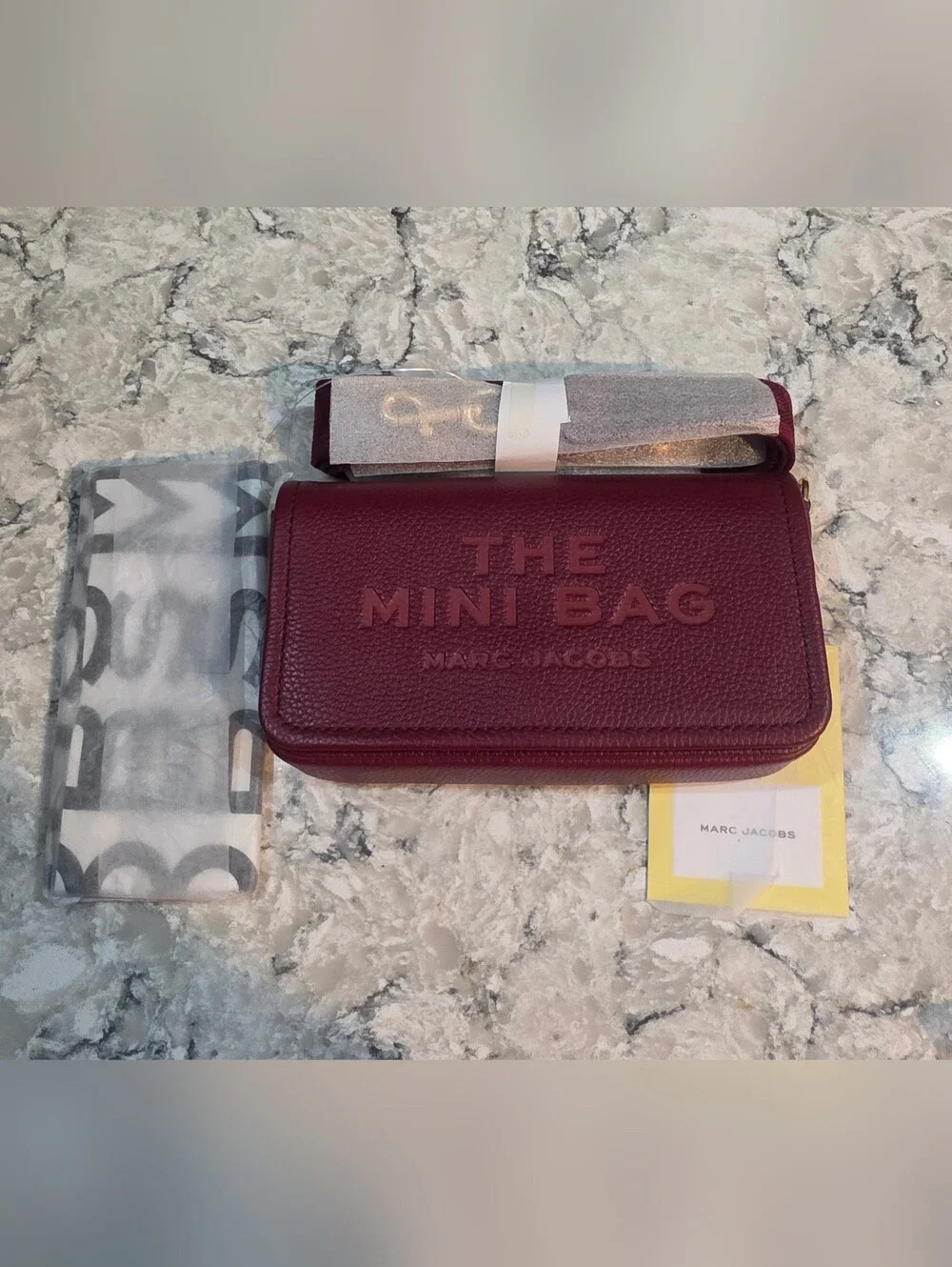 Marc Jacobs The Mini Bag Crossbody in Burgundy Pebble Leather